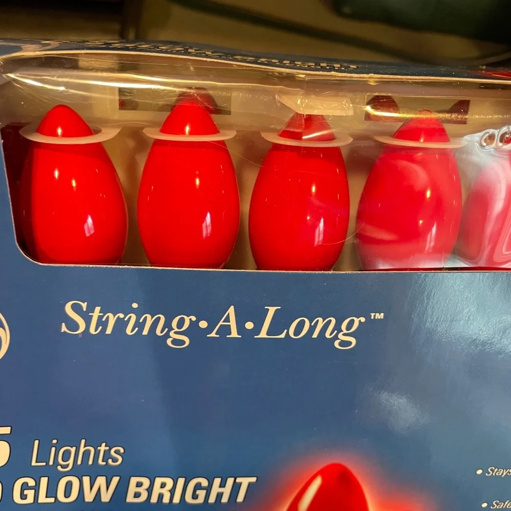 Vintage GE C9 red holiday lights.